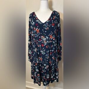 Dip Floral V Neck Tiered Peasant Sleeve Dress With Slip